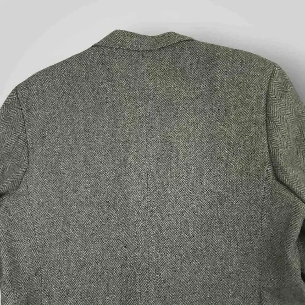 Vtg 70s Ivy Style Patch Pocket Tweed Jacket Mens 40R Wool Herringbone USA Gray